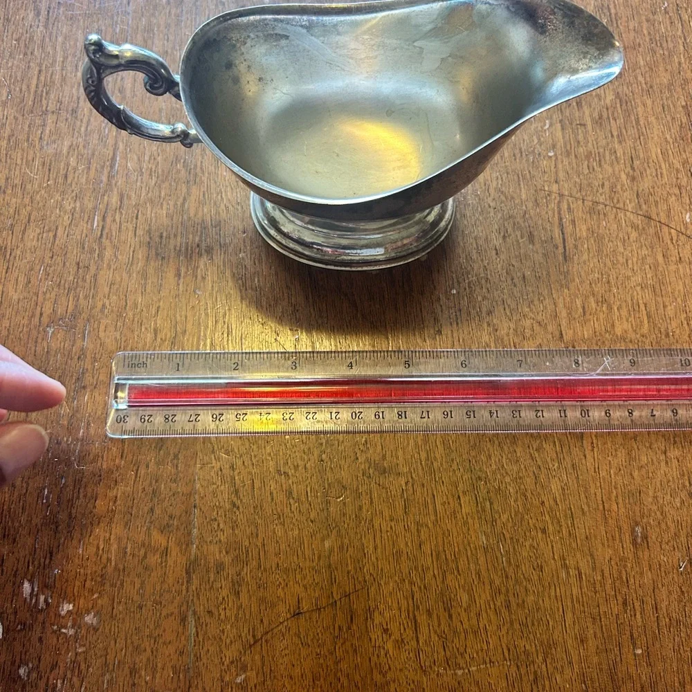 Silver Plated Cream Or Gravy Boat - 8 Inches Long With Patina